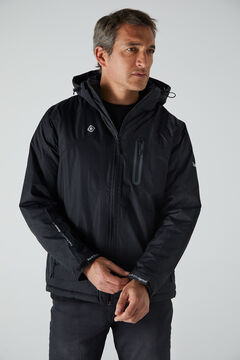 Cortefiel Windbreaker Jacket waterproof with detachable hood and thermo-sealed seams Black