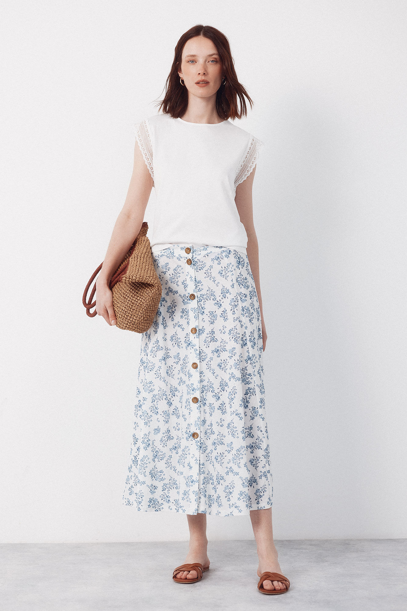 Cortefiel Guipure sleeve -shirt