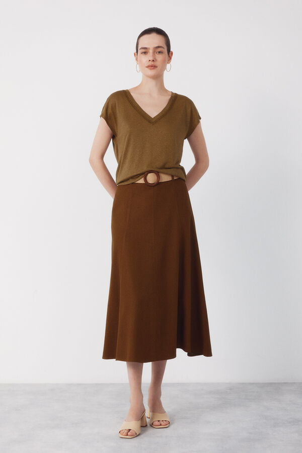 Cortefiel Linen neckline t-shirt with lurex Kaki