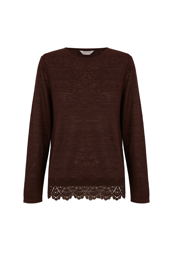 Cortefiel Guipure hem T-shirt Dark brown