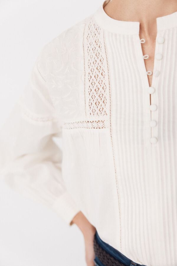 Cortefiel Embroidered blouse Ivory