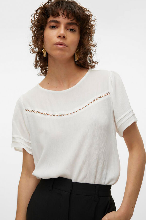 Cortefiel Short-sleeved top with openwork detail  White