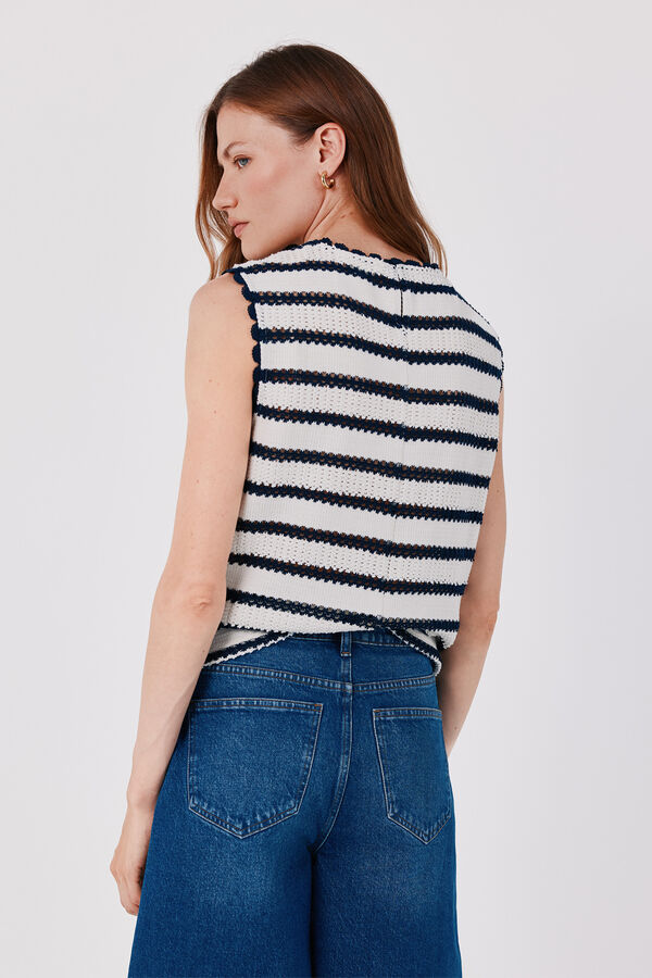 Cortefiel Striped sleeveless top Printed white