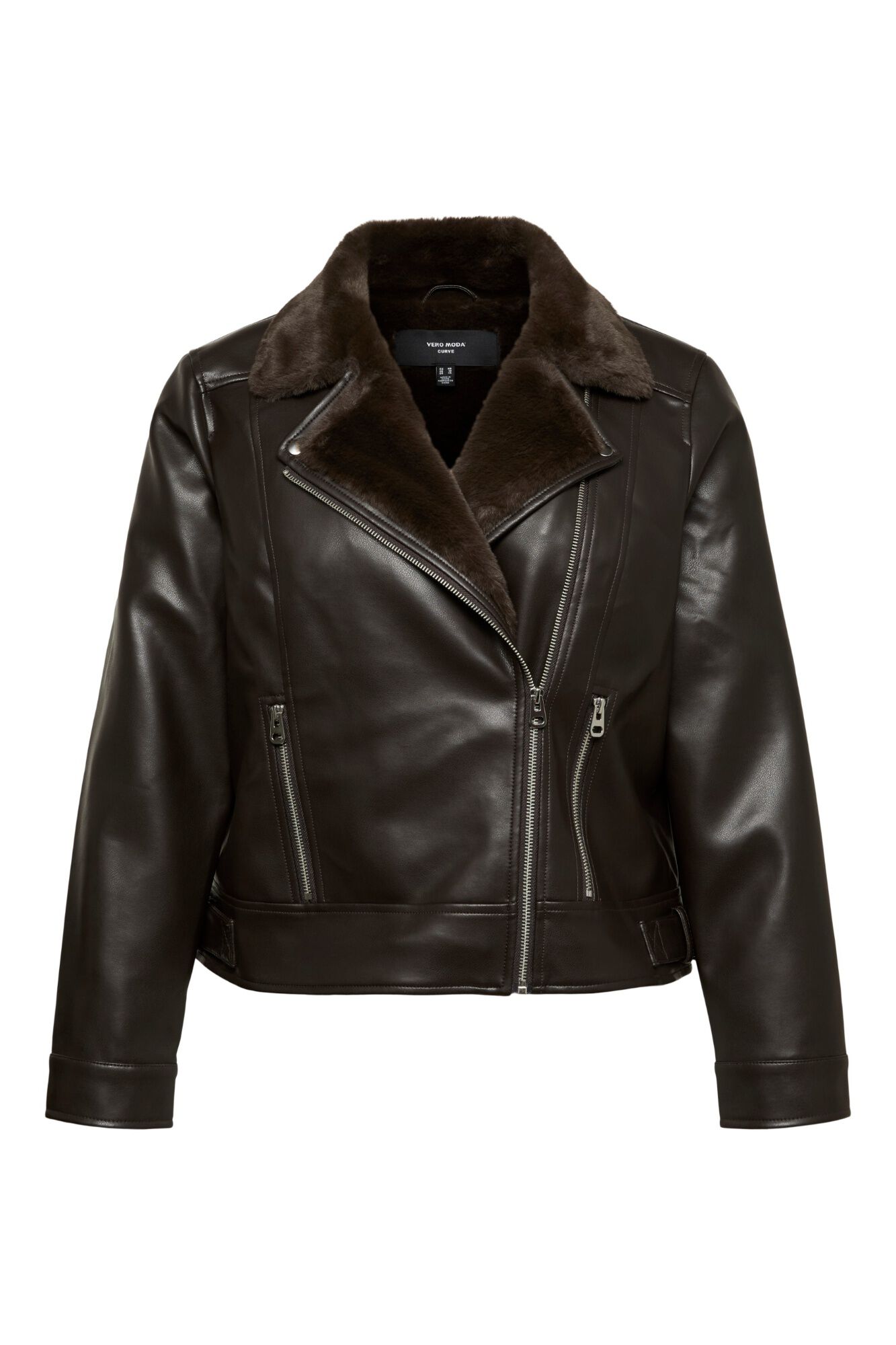 Vero Moda Curve Blus&atilde;o motard efeito pele