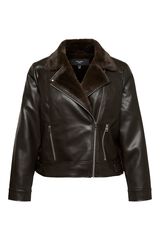 Vero Moda Curve Faux leather biker jacket Dark brown
