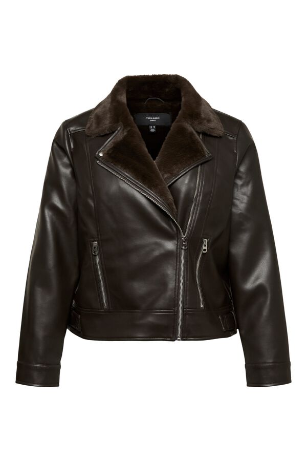 Vero Moda Curve Faux leather biker jacket Dark brown