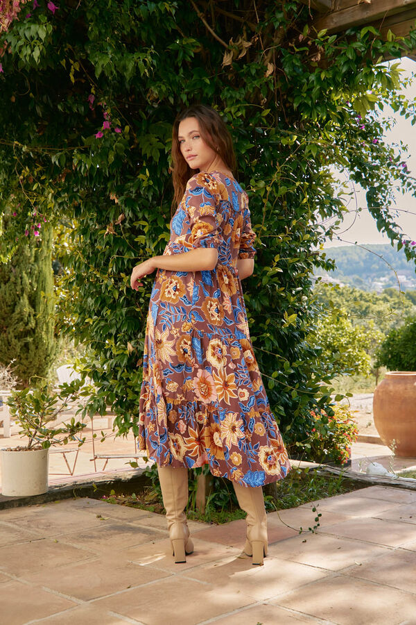 Jaase Vestido midi Eve com estampado de terra Multicolorido