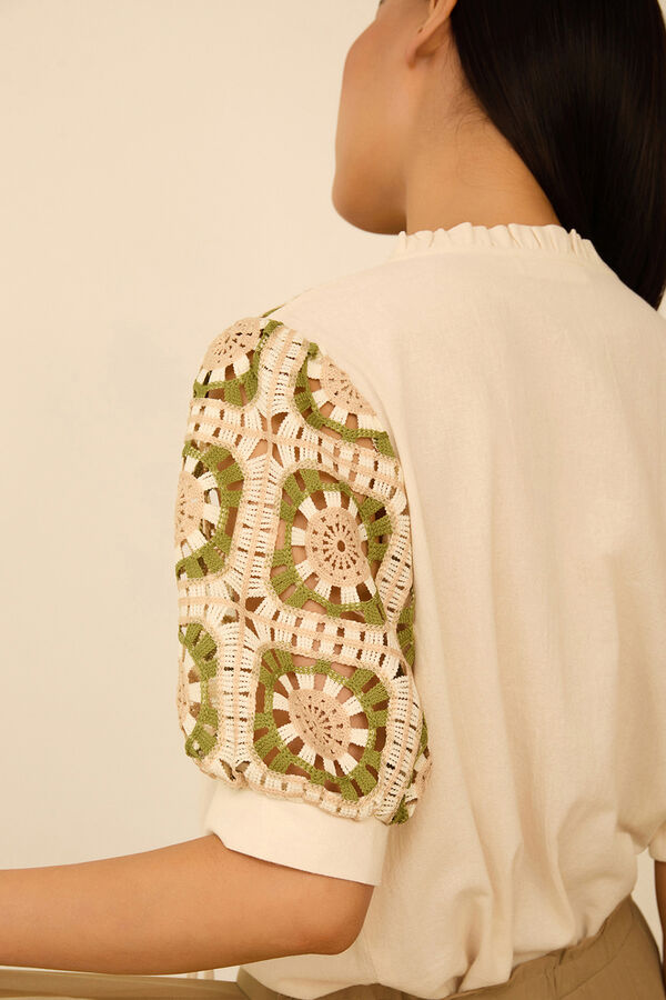 Meisie Crochet blouse Printed white