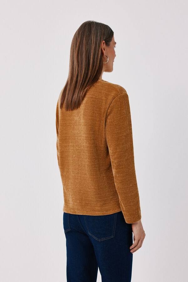 Cortefiel Chenille V-neck T-shirt Gold
