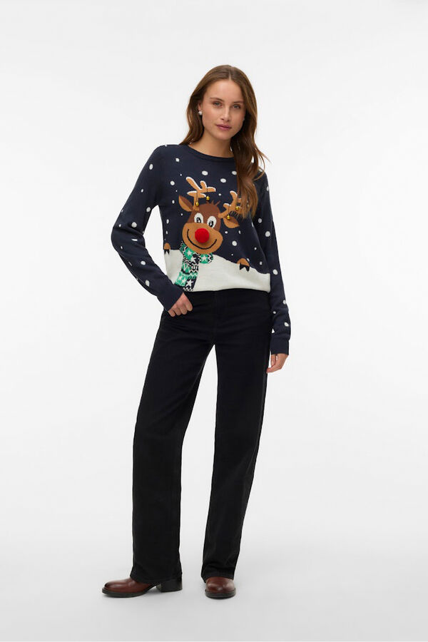 Vero Moda Christmas print round neck jumper Navy