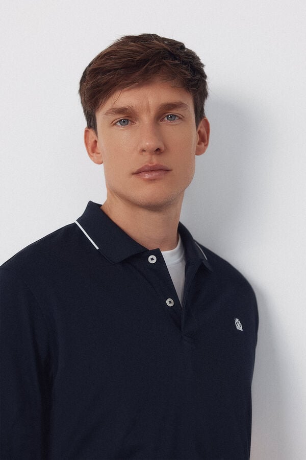 Cortefiel Coolmax&reg; jacquard collar polo shirt Navy