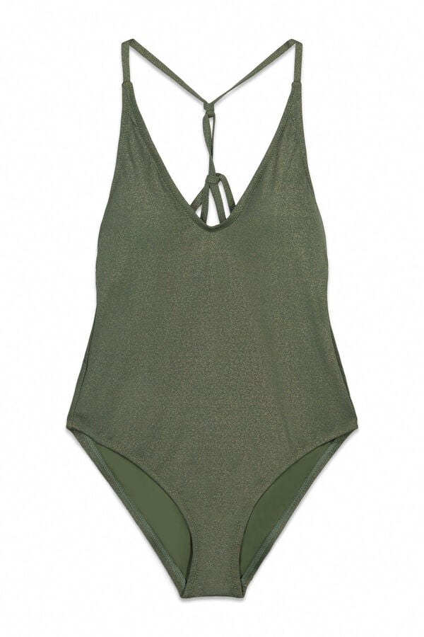 Cortefiel Shiny fabric shaping swimsuit Kaki