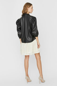 Cortefiel Faux leather puffed sleeve shirt Black