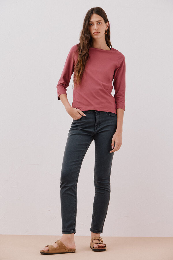 Cortefiel Essential boat neck T-shirt Maroon