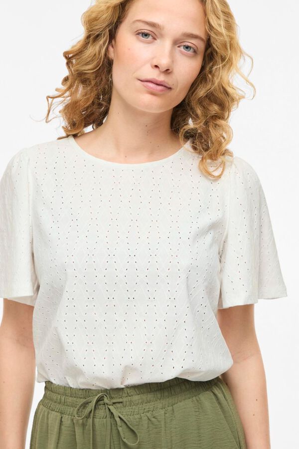 Vila Short sleeve openwork top White