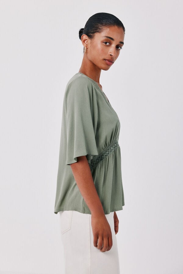 Cortefiel Blusa encaje Kaki