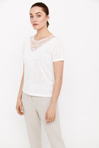 Cortefiel Camiseta efecto lino guipur Blanco 