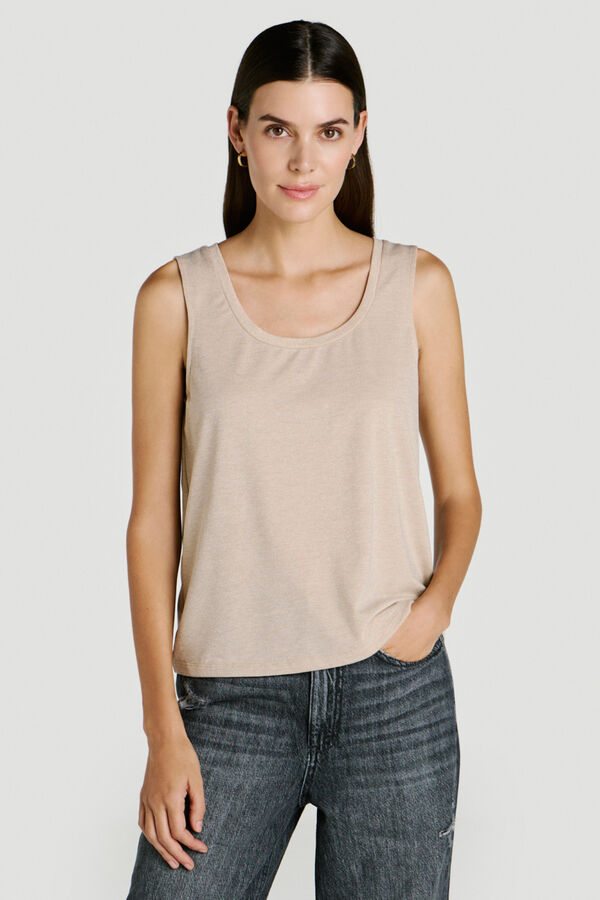 Vila Top de mulher sem mangas com l&uacute;rex Tostado