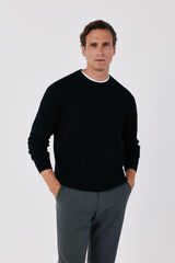 Cortefiel Cotton cashmere knit crew neck jumper Black