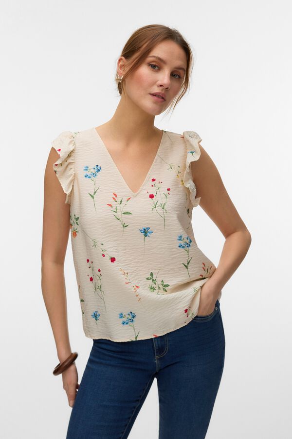Vero Moda Blusa com folhos nas mangas com decote Tostado