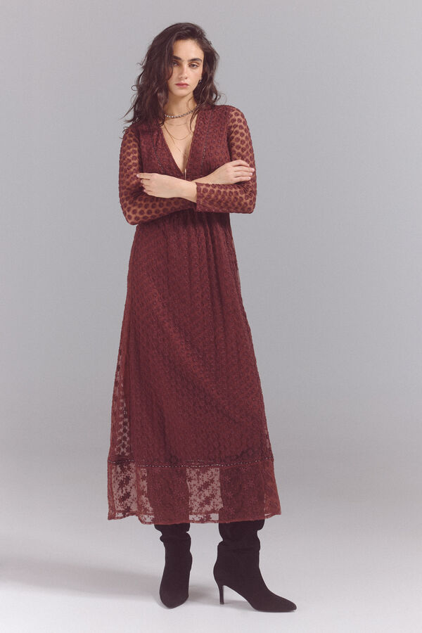 Slowlove Vestido largo de tul Marrón