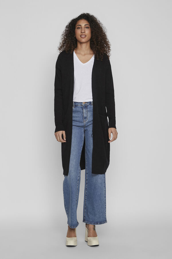 Vila C&aacute;rdigan de mujer de manga larga con bolsillos Negro