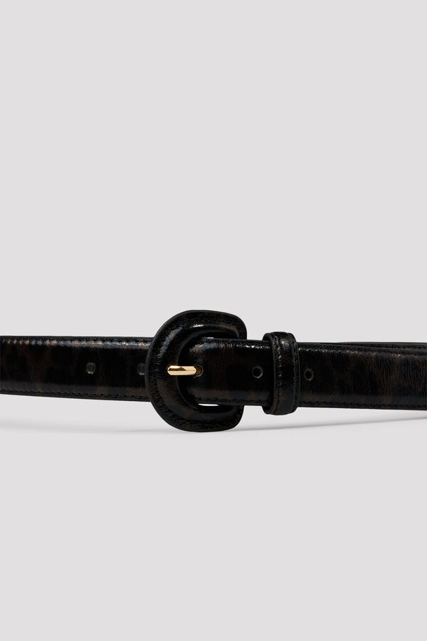 Cortefiel Leopard print covered belt Black