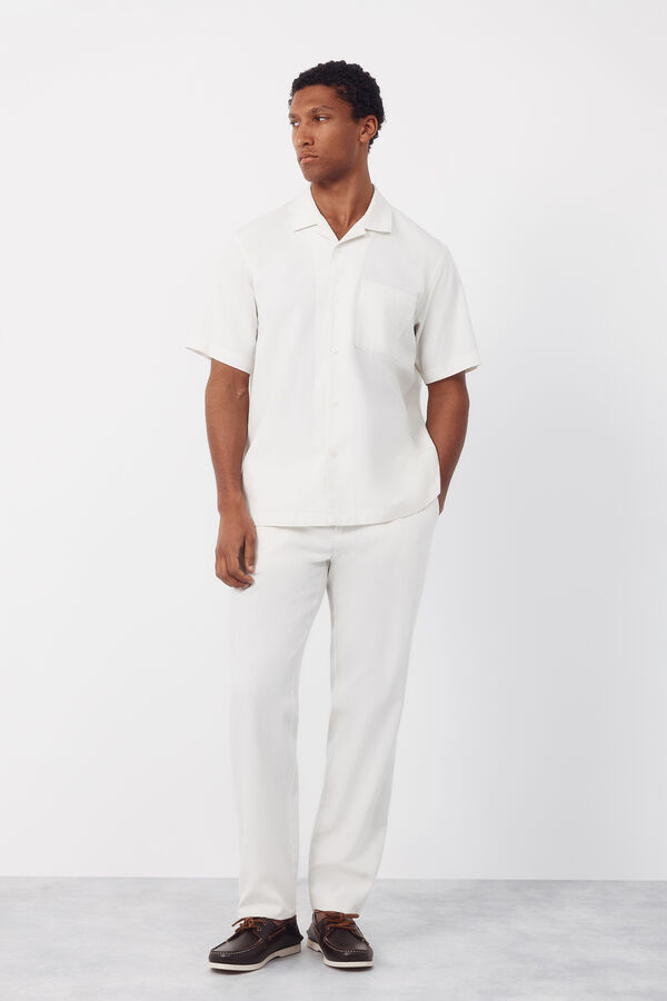 Cortefiel Plain short sleeve bowling collar shirt Ivory