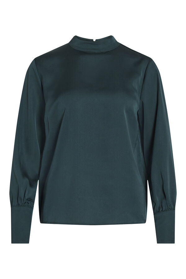 Cortefiel Satin-finish blouse with long sleeves Green