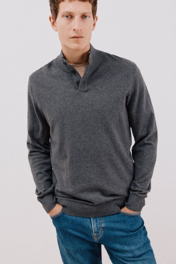 Cortefiel Cotton/silk cashmere high neck jumper Grey