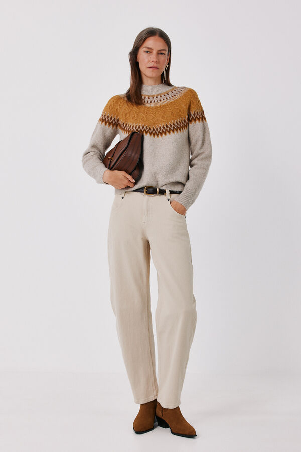 Cortefiel Fair Isle and cross-knit jumper Beige