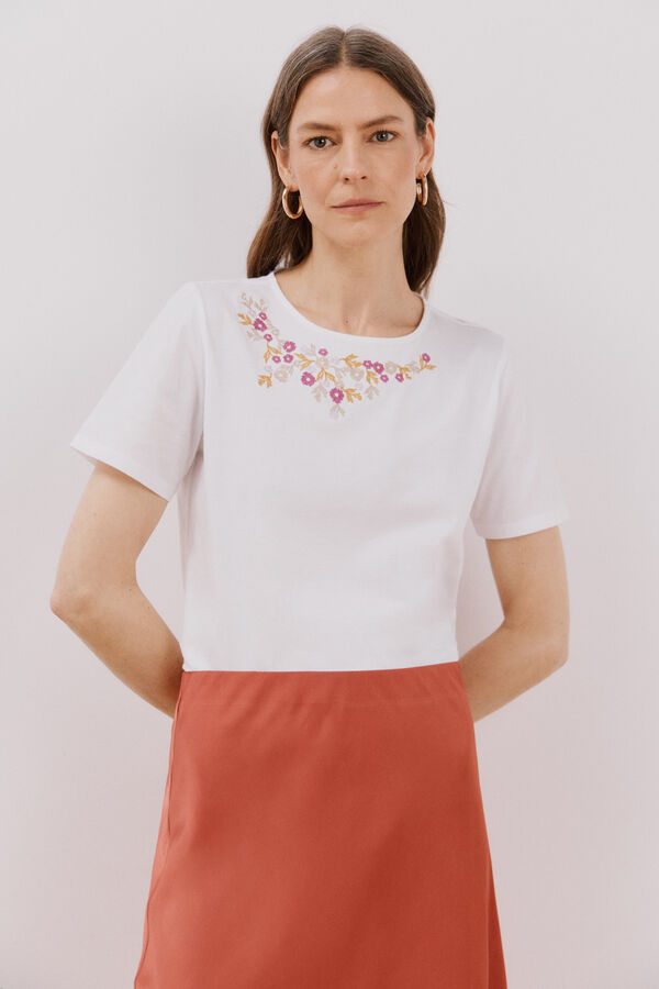 Cortefiel Floral embroidered t-shirt White