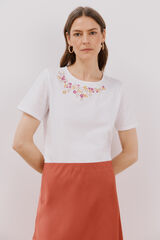 Cortefiel Floral embroidered t-shirt White