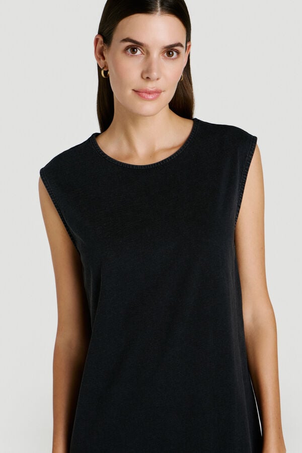 Vila Vestido midi em algod&atilde;o org&acirc;nico Preto