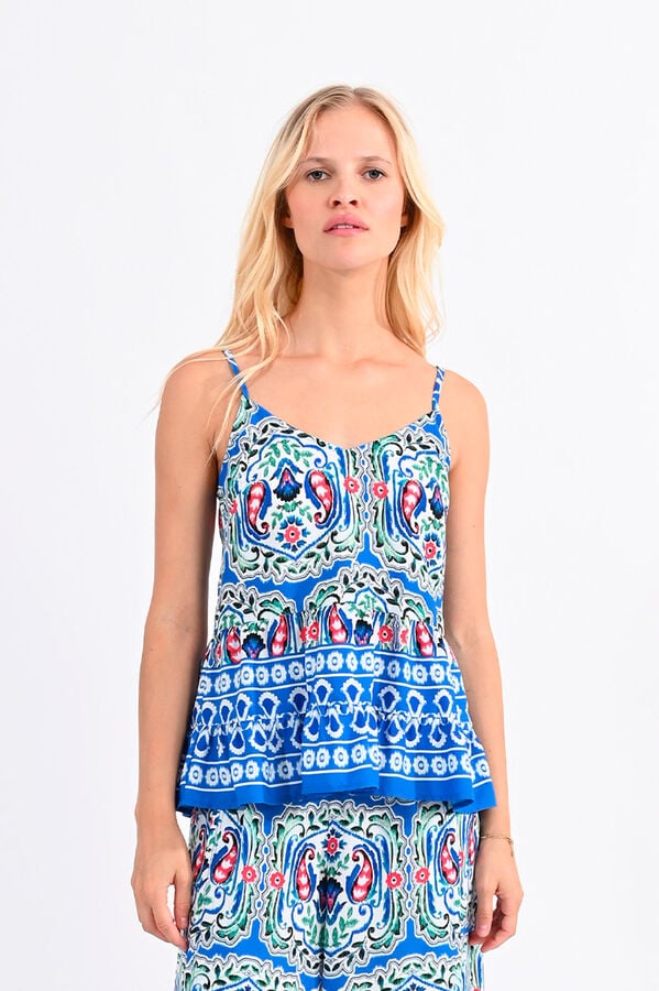 Cortefiel Women's cami top with printing and ruffles Multicolour