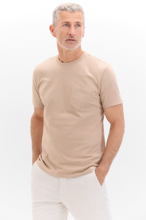 Cortefiel Basic T-shirt with pocket Beige