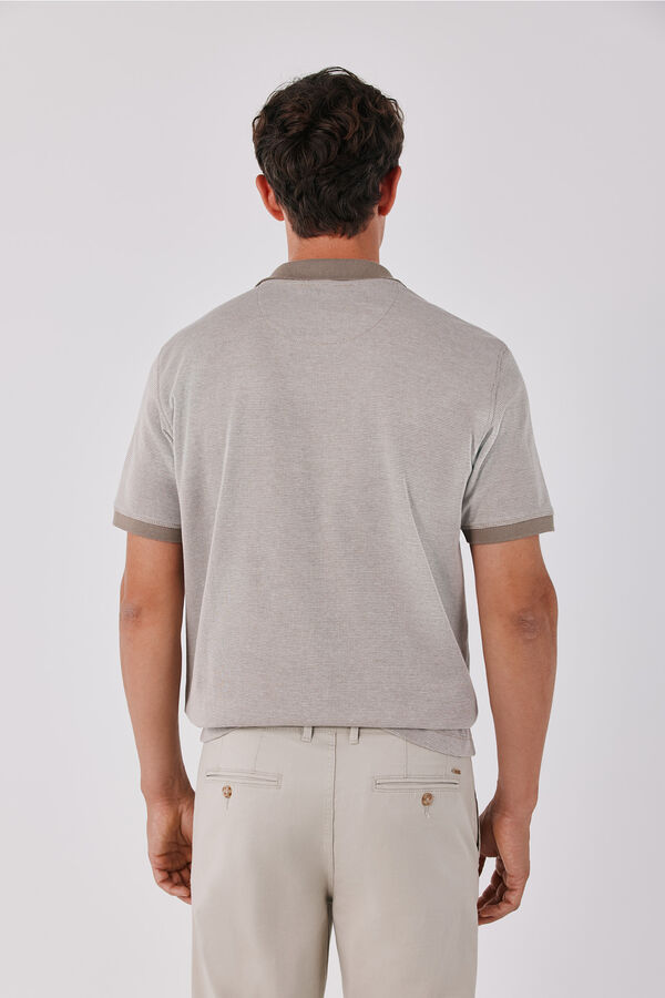 Cortefiel Structured open neck polo shirt Brown