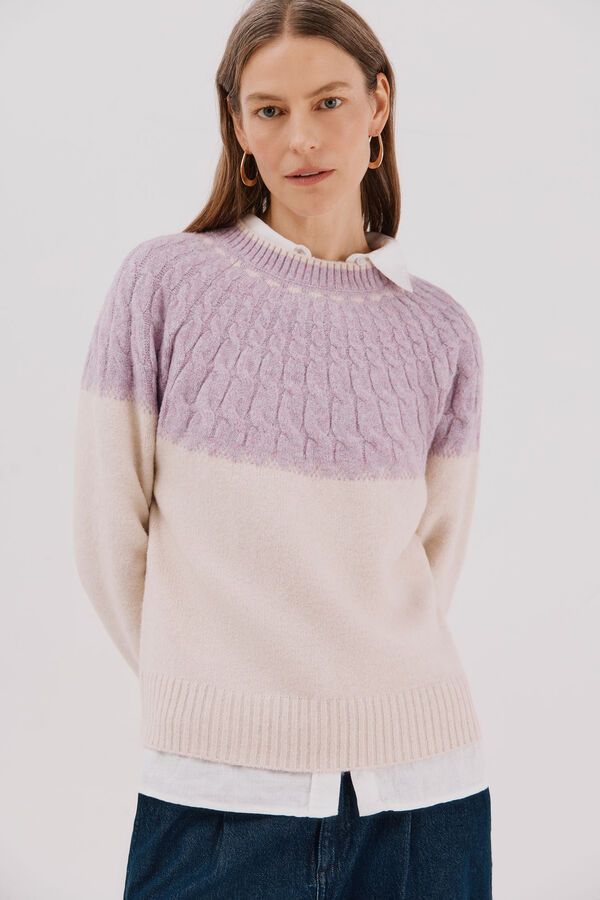 Cortefiel Contrast cross-knit jumper Ivory