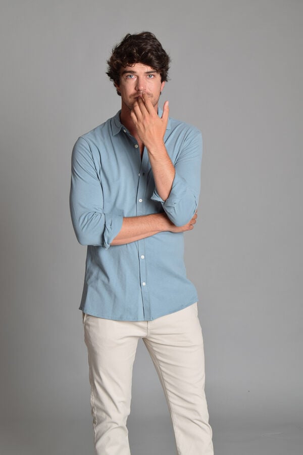 Cortefiel Washed Cotton Shirt  Blue