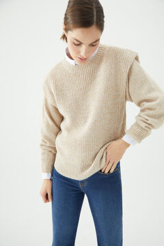 Cortefiel Purl knit shoulder detail jumper Stone
