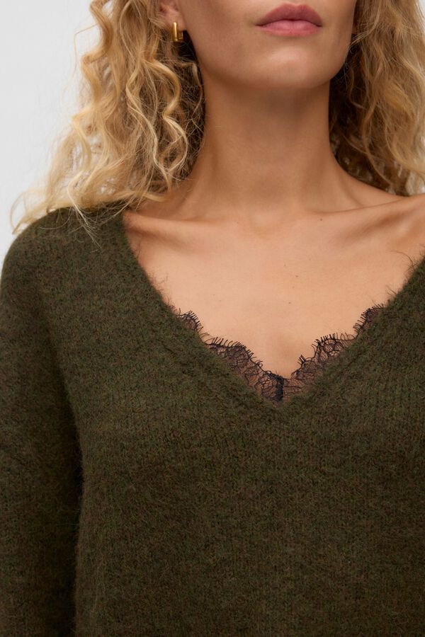 Vero Moda Camisola gola em bico com renda Verde