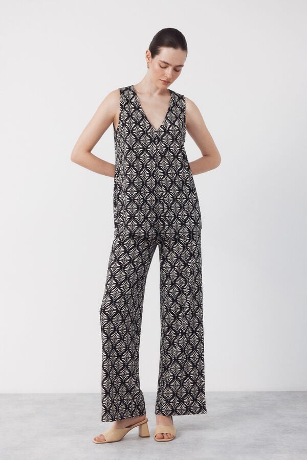 Cortefiel Long pleated top Printed grey