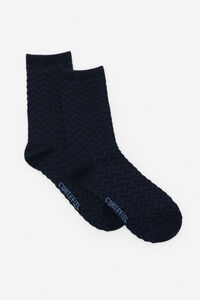 Cortefiel Herringbone textured Better Cotton long socks Navy