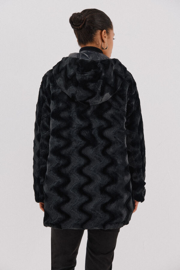 Cortefiel reversible quilted anorak with fur effect Black