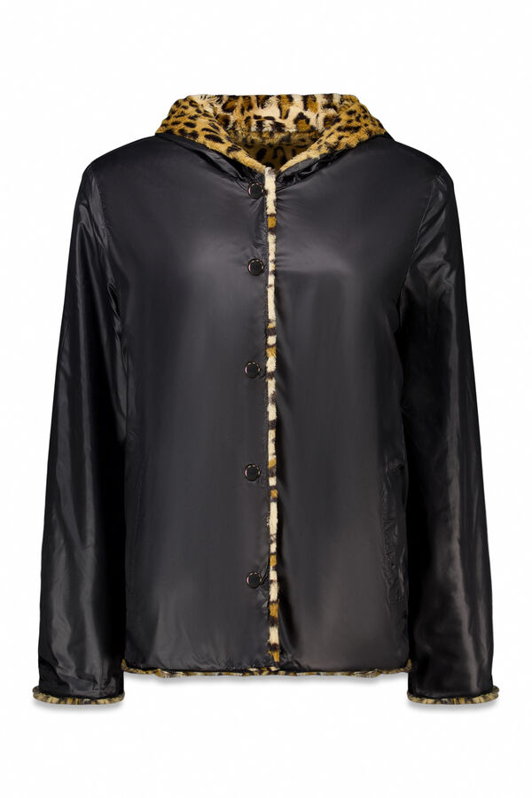 Cortefiel Blusão curto reversível efeito pelo Preto