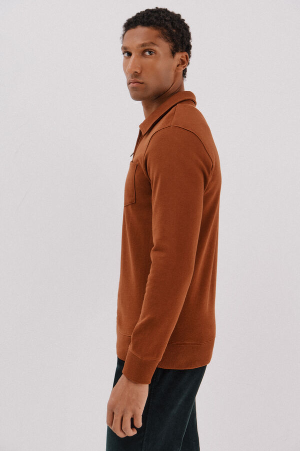 Cortefiel Polo shirt neck sweatshirt  Camel