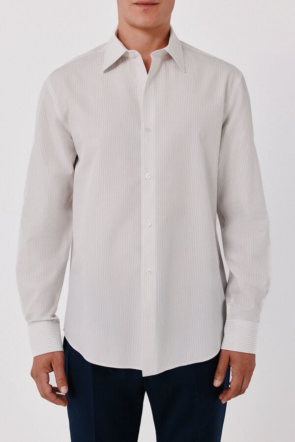 Cortefiel Striped cotton Tencel dress shirt Beige