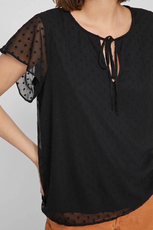 Vila Short-sleeved plumetis blouse Black