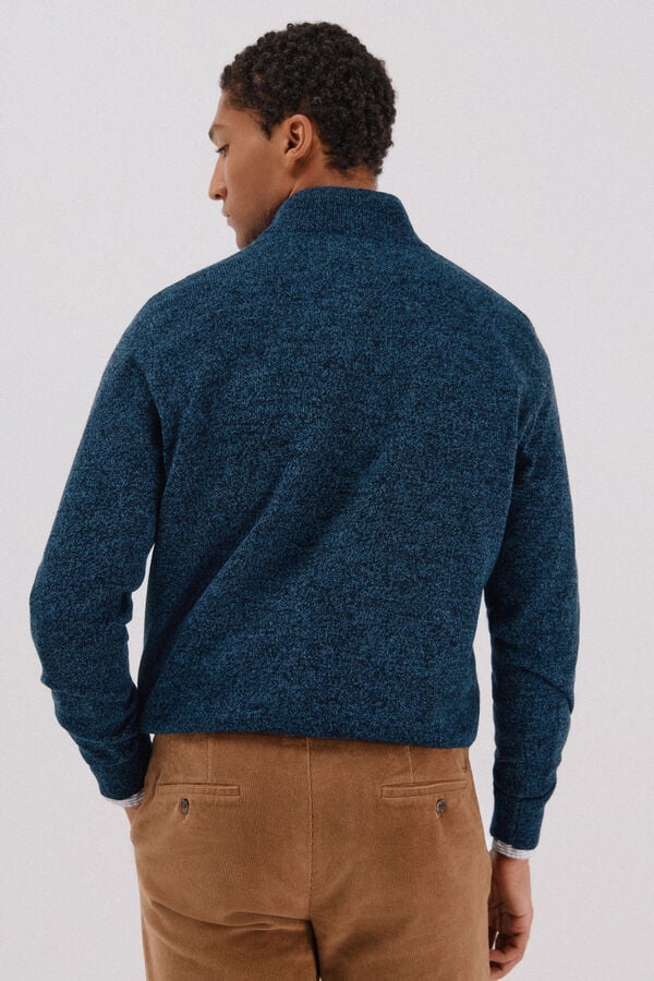 Cortefiel Twisted-knit wool jumper with zip Navy