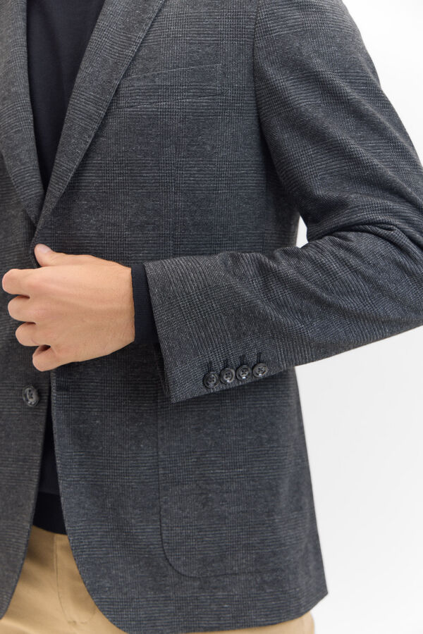 Cortefiel Checked jersey-knit blazer Dark grey